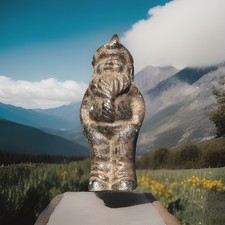 Estatueta pequena de ferro fundido gnomo jardim prateleira babá pátina marrom rústica comprar usado  Enviando para Brazil
