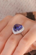 Lindo anel de noivado halo safira e diamantes corte coração azul royal 6,50 CT comprar usado  Enviando para Brazil