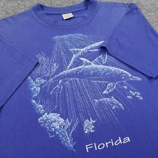 Camisa masculina vintage Flórida XL azul ponto único golfinhos peixes EUA 90s 13735 comprar usado  Enviando para Brazil