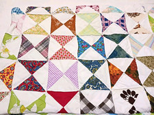 Colcha de retalhos colorida vintage feita à mão quarto triângulos quadrados 78x91" dupla face comprar usado  Enviando para Brazil