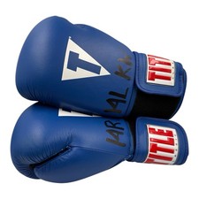 TÍTULO Luvas de Boxe Azul Clássicas 14 oz Couro Genuíno Treinamento Par Sparring comprar usado  Enviando para Brazil