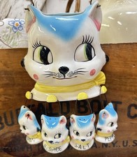 Raro 1950s Tilso Antropomórfico Rosto de Gato Parede Bolso Suporte de Especiarias Conjunto Completo comprar usado  Enviando para Brazil
