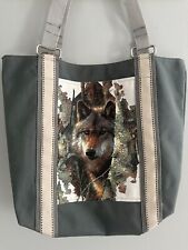 Bolsa tote Wolf Tapeçaria totalmente forrada durável cinza lona bolsos natureza lobos comprar usado  Enviando para Brazil