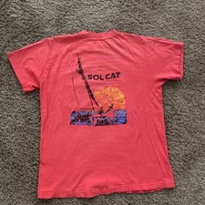 Camiseta masculina pequena vintage anos 80 ponto único sol gato praia hobie gato comprar usado  Enviando para Brazil