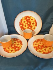 CONJUNTO LANCHE/ALMOÇO RETRÔ PORCELANA MCM FLOWER POWER -3 laranja brilhante floral outono comprar usado  Enviando para Brazil
