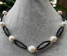 Colar de pérolas Edison barroco branco 3 mm facetado preto espinélio pedras preciosas e 10-12 mm 18", usado comprar usado  Enviando para Brazil