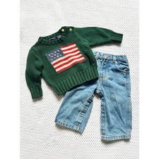 Polo Ralph Lauren bebê bandeira verde malha suéter jeans conjunto 3-12 meses vintage comprar usado  Enviando para Brazil