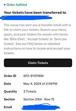 Billie eilish tickets for sale  Jericho
