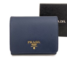 Bolsa carteira PRADA logotipo couro saffiano três dobras azul/7BF0196 comprar usado  Enviando para Brazil