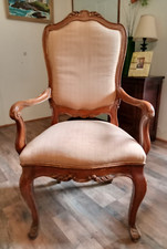  Antiga cadeira de braço estofada de madeira de nogueira veneziana, linda clássica atemporal comprar usado  Enviando para Brazil