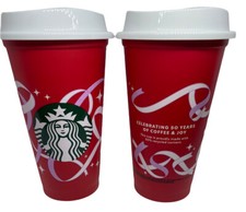 Starbucks 2021 xícara vermelha reutilizável grande 16 oz café plástico 50º aniversário (2) comprar usado  Enviando para Brazil