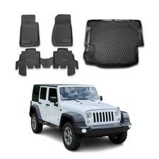 Tapetes de assoalho e forros de carga personalizados para Jeep Wrangler 2007-2013 4 portas preto 5 peças comprar usado  Enviando para Brazil