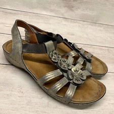 Sandálias femininas Flexus By Spring Step tamanho 8 prata metalizada flor biqueira aberta EUA comprar usado  Enviando para Brazil