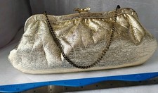 Usado, Bolsa de noite vintage folha de ouro bolsa de embreagem, estrutura de metal amêijoa com arco decorativo Cl comprar usado  Enviando para Brazil