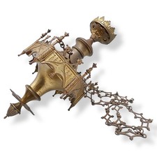 Usado, ANTICA LANTERNA VOTIVA NEOGOTICA BRONZO DORATO 1800 LAMPADA PENSILE CHIESA comprar usado  Enviando para Brazil