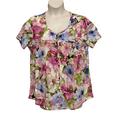 Blusa feminina vintage grama limão XL rosa floral com botão manchado Cottagecore feminina comprar usado  Enviando para Brazil