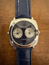 Relógio Geneva Dual Time, parte traseira de aço inoxidável, pulseira original, nova bateria comprar usado  Enviando para Brazil