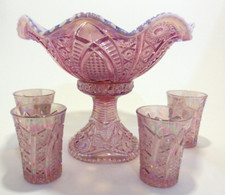 Fabuloso conjunto de tigela/suporte rosa iridescente Fenton - 4 copos combinando. comprar usado  Enviando para Brazil
