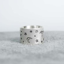 Usado, Anel de prata esterlina 925 design de estrelas da lua anel de declaração de prata larga zx836 comprar usado  Enviando para Brazil