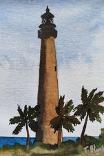 ORIGINAL AQUARELL - Leuchtturm Cape Florida, U.S.A. comprar usado  Enviando para Brazil
