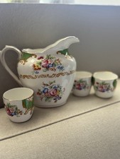 Jarro Royal Albert Albany verde osso porcelana conjunto com 3 xícaras acabamento floral dourado Inglaterra comprar usado  Enviando para Brazil