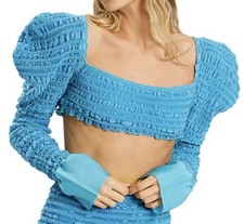 Używany, HERVE LEGER Puckered Stitch Mocne ramię Crop Top w kolorze tahitańskim Rozmiar XS na sprzedaż  Wysyłka do Poland