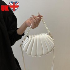 Bolsa de ombro de couro ecológico corrente pérola feminina bolsa hobo bolsa de mão concha (branca), usado comprar usado  Enviando para Brazil