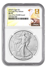 2025 $1 American Silver Eagle First Eagle Privy NGC MS70 - Um dos primeiros 50.000!, usado comprar usado  Enviando para Brazil