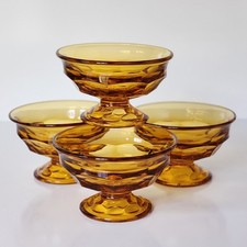 4 Vintage Âmbar Sherbet Sobremesa Favo de Mel Pé de Vidro Pedestal Tigela Mesa  comprar usado  Enviando para Brazil