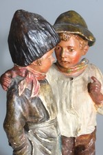 Vintage Bardzo stara figurka "Tajemnica" Dziewczyna i Bub Ceramika / Gips malowany na sprzedaż  Wysyłka do Poland