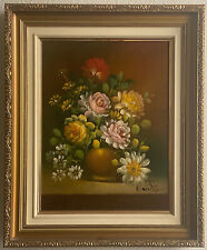 Bodegón floral Woodson óleo sobre lienzo pintura original vintage, firmada enmarcada segunda mano  Embacar hacia Mexico