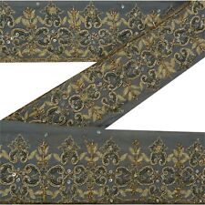 Sânscrito Vintage 1 Jarda Sari Borda Guarnição Frisada à Mão Costura Cinza Artesanato Renda comprar usado  Enviando para Brazil