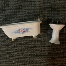 Muebles vintage para casa de muñecas bañera de porcelana y fregadero de porcelana segunda mano  Embacar hacia Mexico