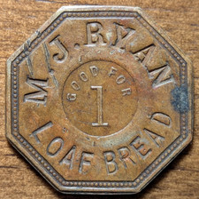1912 Newark, Illinois IL M. J. Ryan Bakery Bom para 1 Token de Troca de Pão de Pão comprar usado  Enviando para Brazil