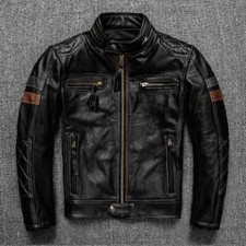Jaqueta de couro masculina café caminhoneiro pele de cordeiro genuína preta designer motociclista comprar usado  Enviando para Brazil