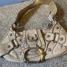 Bolsa de ombro vintage monograma Guess couro falso píton Y2K prata dourada logotipo cravejado comprar usado  Enviando para Brazil