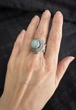 Anel boho SUARTI BALI 925 prata esterlina vintage leitosa água-marinha tamanho 8 comprar usado  Enviando para Brazil
