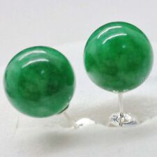 Pendientes de tachuelas de plata sólida 925 redondos de jadeíta verde natural de 10 mm genuinos segunda mano  Embacar hacia Mexico