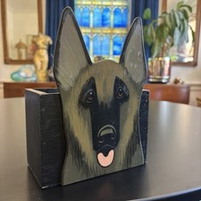 Organizador de caixa de cachorro pastor alemão pintado à mão belga Malinois assinado arte em madeira comprar usado  Enviando para Brazil
