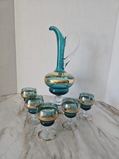 Deslumbrante Decantador Venitiano Azul Italiano Ouro 24K com 5 Copos de Vinho Sem Rolha  comprar usado  Enviando para Brazil