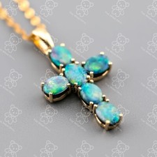 Pingente de cruz de opala dupla australiana ouro amarelo 18K comprar usado  Enviando para Brazil