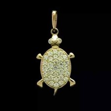 Pingente de tartaruga feminino folheado a ouro amarelo 14K corte redondo simulado diamante 2 quilates comprar usado  Enviando para Brazil
