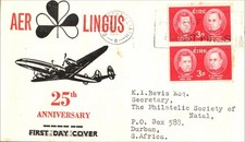 1962 Dublin Irlanda AER Lingus 25º Aniversário FDC África do Sul Slogan Cancelar comprar usado  Enviando para Brazil