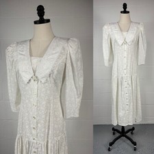 Vestido chá vintage anos 80 branco floral paisley gola de renda vitoriana cintura caída P 4 comprar usado  Enviando para Brazil