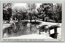 Three Rivers Michigan~Conservation Park Trout Pond~Stone Footbridge~1930s P&W PC, usado comprar usado  Enviando para Brazil