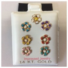 Brincos infantis de ouro amarelo 14K com flor esmaltada para bebês comprar usado  Enviando para Brazil