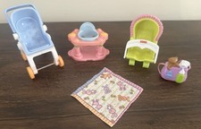 Carrinho de bebê Fisher-Price Loving Family casa de bonecas cadeira pula-pula saco de fraldas tapete brinquedo comprar usado  Enviando para Brazil