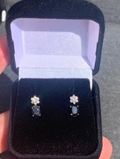 Brincos cluster de safira de ouro 18 quilates com diamante na caixa comprar usado  Enviando para Brazil
