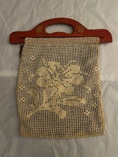 Usado, Bolsa de crochê filé vintage com alças de madeira comprar usado Usado, Bolsa de crochê filé vintage com alças de madeira comprar usado  Enviando para Brazil