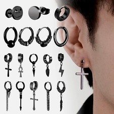 Brincos pretos masculinos femininos, cravejados redondos argolas huggie orelha cruzada brincos punk comprar usado  Enviando para Brazil